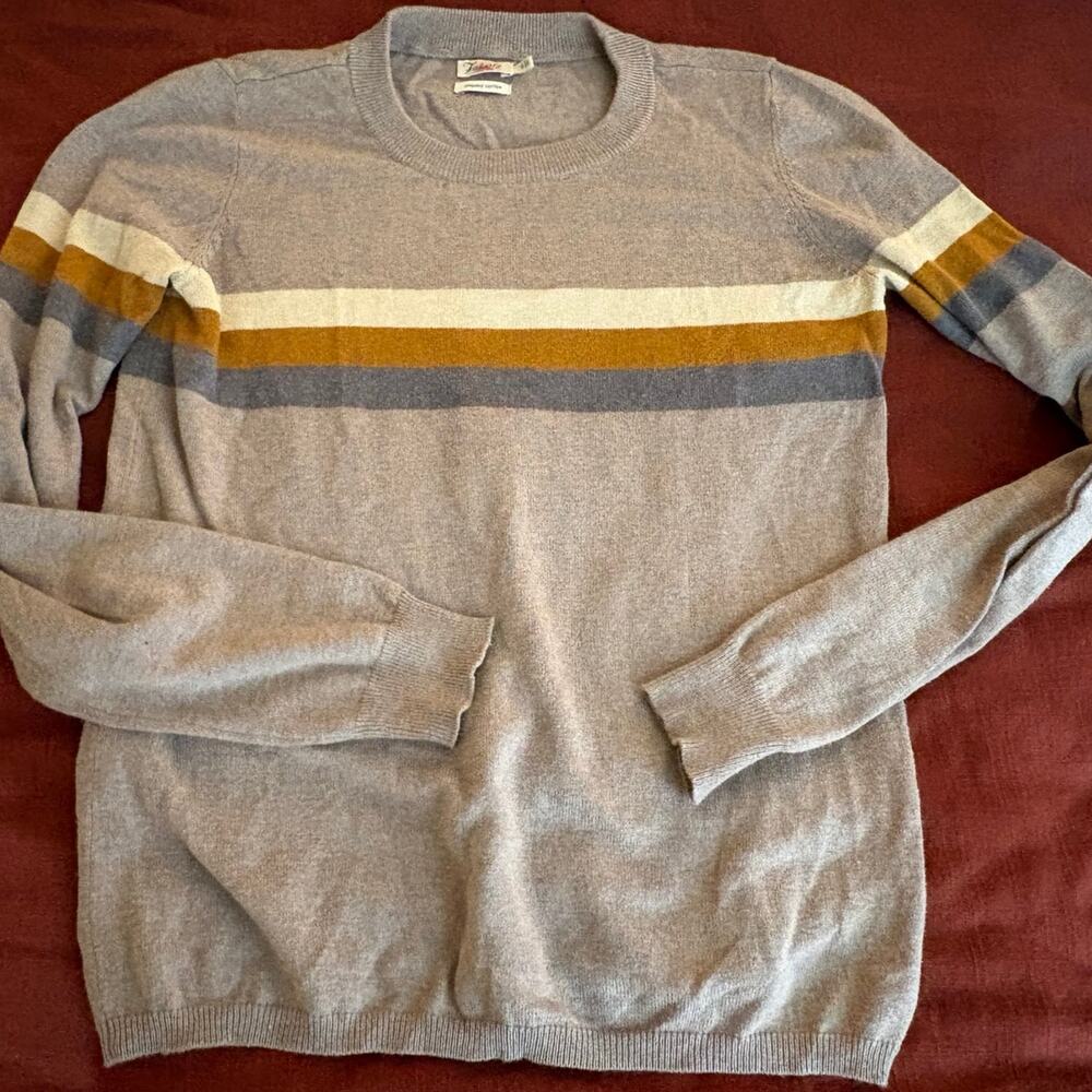 Faherty Horizon Surf Sweater Fireside Brown Stripe Pullover Top small - Picture 2 of 8